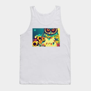 Colorful Owl Portrait Illustration - Bright Vibrant Abstract Colors Bohemian Style Feathers Psychedelic Bird Animal Rainbow Colored Art Tank Top